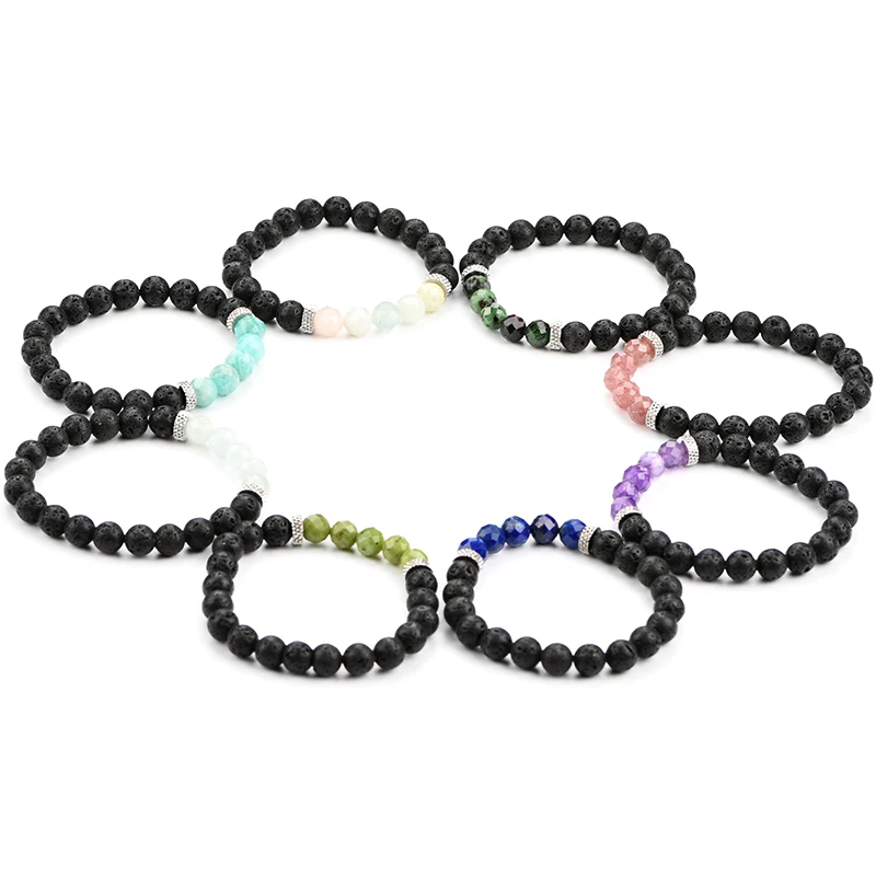 

Healing Reiki Hand Cut Faceted Natural Lava Gemstone Beads Black Onyx Bracelet Energy Crystal Stones Bangle for Girls Jewelry