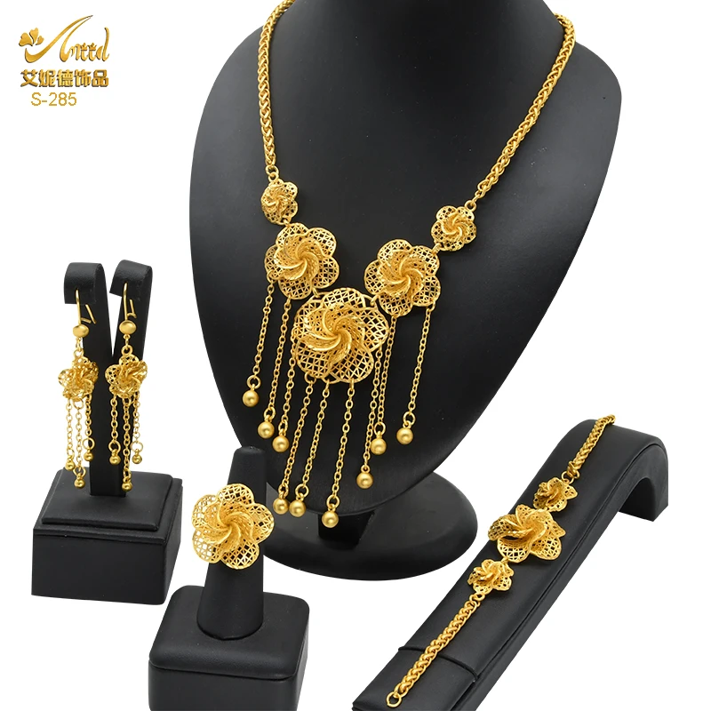 

Hawaii Brazil 4Pc Luxury Dainty Non Tarnish High Quality 18K/24K Gold Plated Filled Dubai Jewelry Women Set