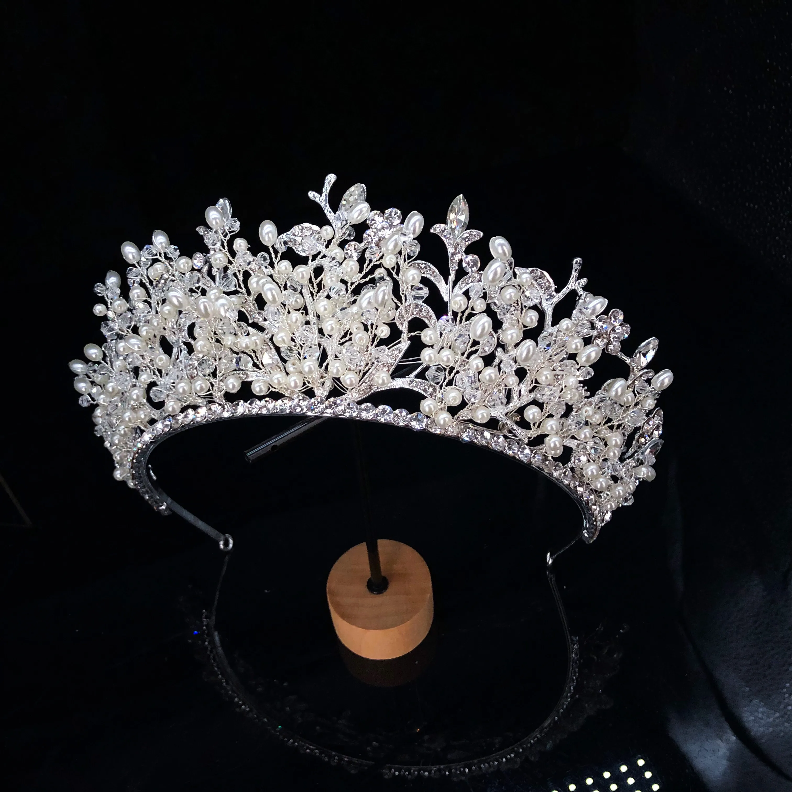 

SG0610 New Luxury Handmade Vine Pearl Crystal Rhinestone Shinning Princess Crown Tiara Crowns, Silver/gold