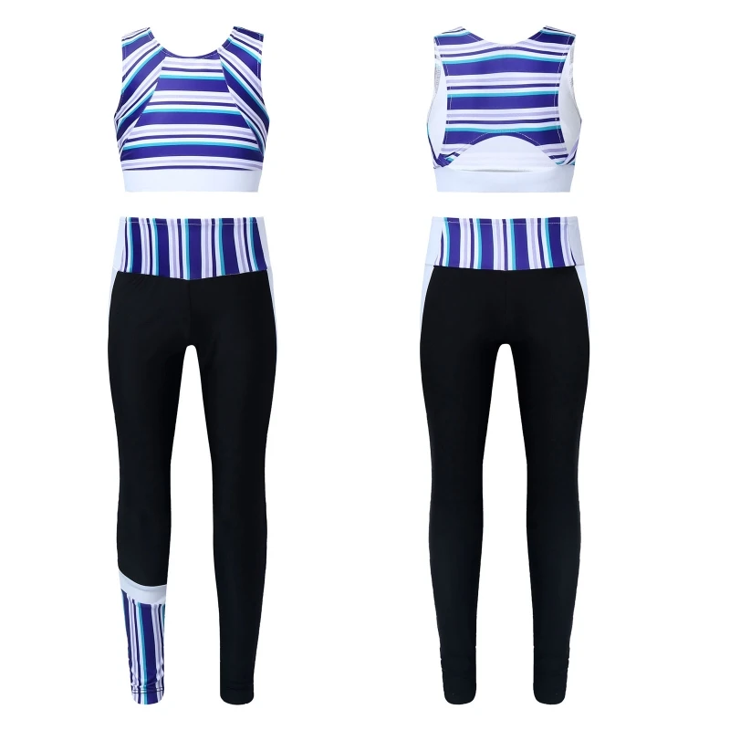 

In Stock Sport Suit Girls Crop Tank Top and Athletic Leggings 2 Pcs Running Gym Yoga Workout Tracksuit
