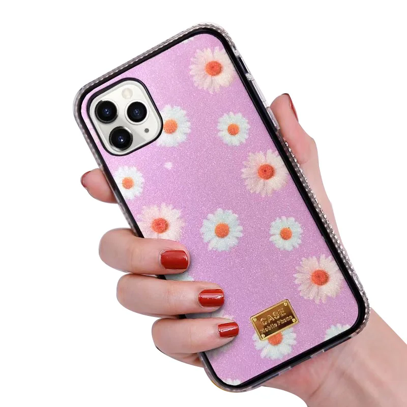 

Aesthetic bling leather Little Daisy case side rhinestone Diamond back Cover for iphone 11pro max, 3 colors