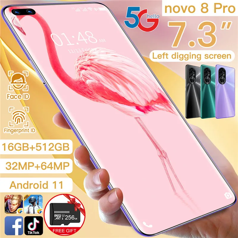 

New Arrival Novo8 Pro Mobile Phone 7.3 inch Full Screen 16+512GB Unlocked Mobile Phone 32+64MP HD Camera Phone