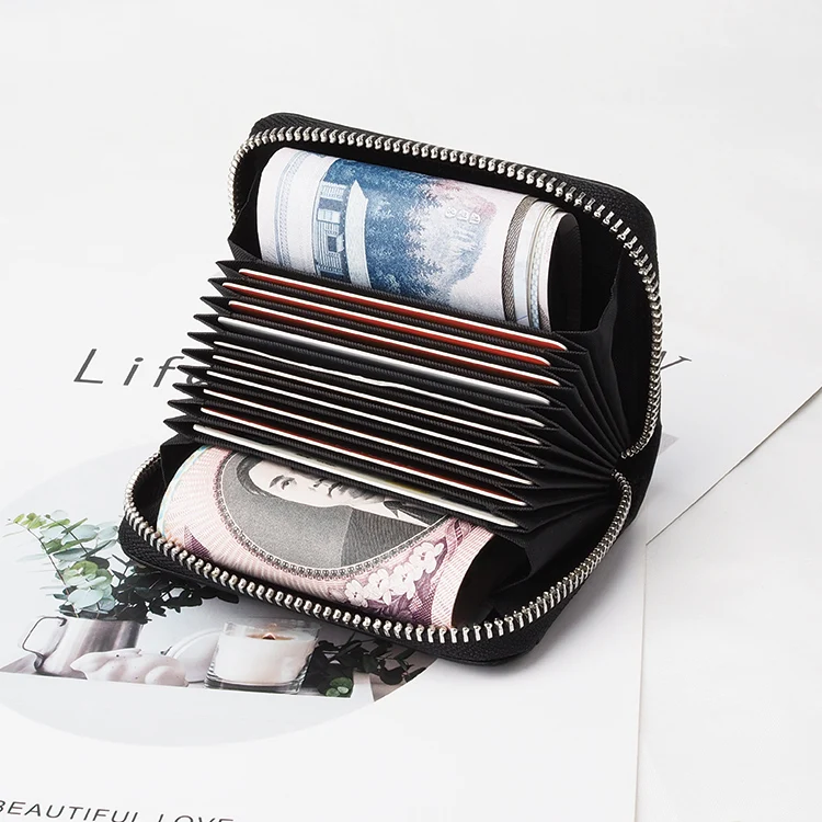 

Waterproof Kiss Lock Zipper Handmade Multi Card Slot Real Leather Ladies Long Wallet