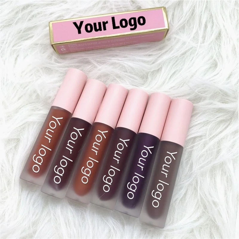 

Hot Selling Makeup Liquid Matte Lipstick OEM Logo Pink Tube Lip Gloss, Multicolor