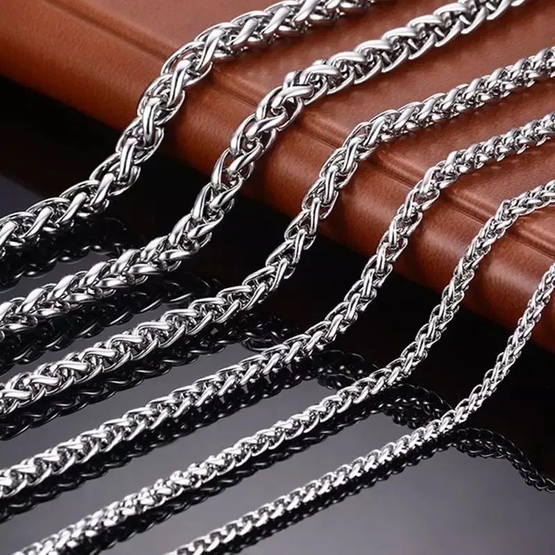 

3mm/4mm/5mm/6mm/8mm Width 304 Stainless Steel Men Boy Wheat Link Necklace Never Fade Chain Silver Color