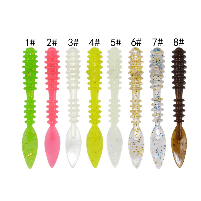 Rock Fishing Lure TPE Root Fishing Lure Worm Bait New 8 Colors Leaves Tail Soft Lure 46mm 0.46g 12pcs  Artificial Fishing Bait