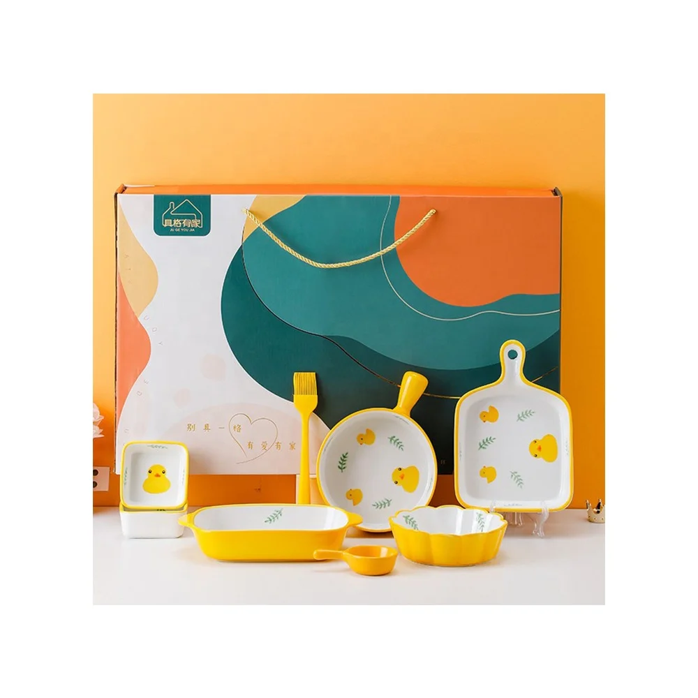

Cute pet Ceramic tableware set with gift box dinnerware set bowl Plate Dish Children's tableware customization business giveaway