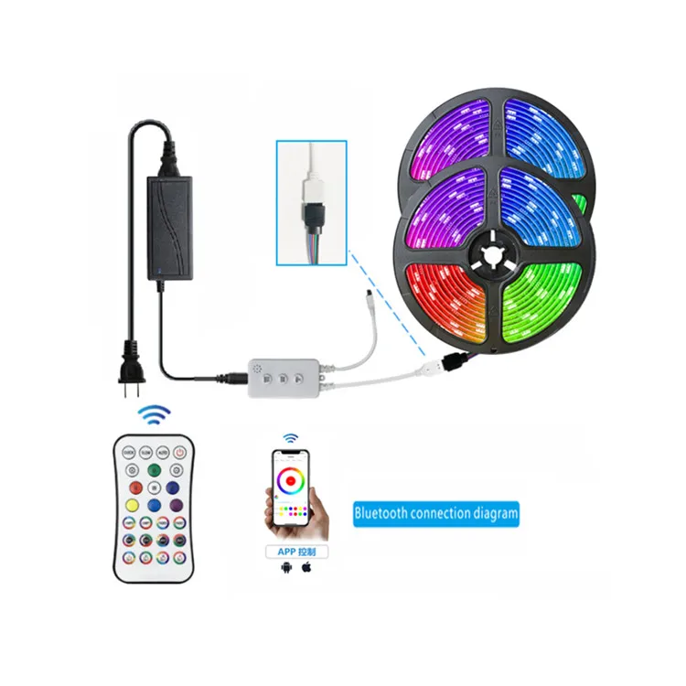 APP Bluetooth Control + Remote Dimmable Waterproof Home Music Sync Color 25 Key Led Light Strips