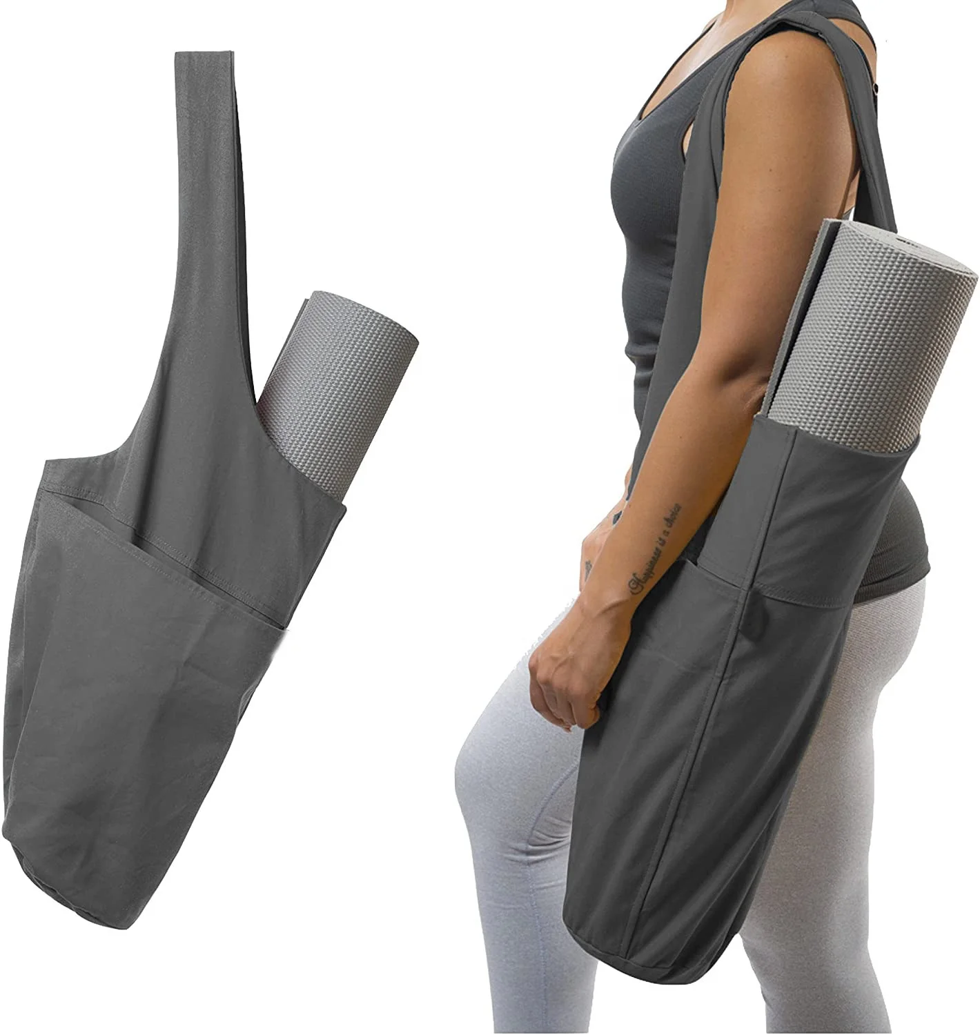 

Eco friendly Cotton Canvas YOGA Mat Carrying Pack X cross Reinforce Handle Sling Yoga Bag With Customized Embroidery Logo, Black or customized