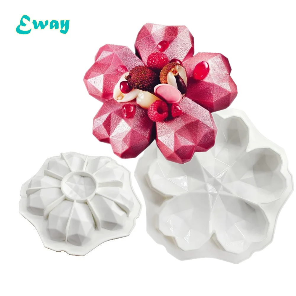 

Valentine Diamond Flower Silicone Cake Molds Non-stick Round Baking Mold for Soap, Chocolate, Cupcake, Pie, White