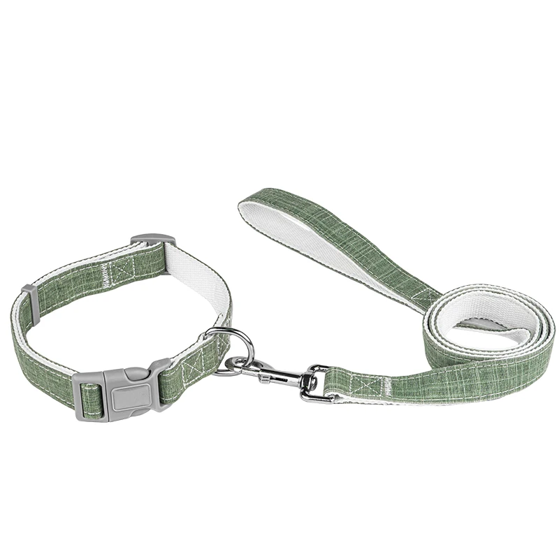 

New Design Factory Bamboo Fiber Eco-friendly Cotton Adjustable POM Buckle D Ring Pet Dog Puppy Leash&Collar Set, Green, pink, yellow, grey or customized color