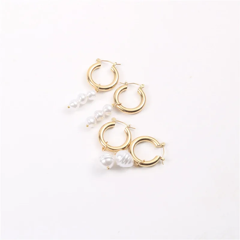 

2021 Ins Hot Earring 18K PVD Gold Filled Thick Stainless Steel Hoop Peal Earrings
