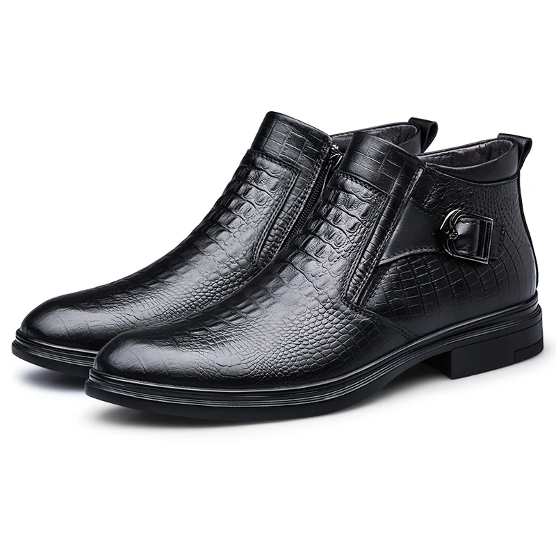 

Botas Crocodilian Pattern 2021 Bottes Zipper Genuine Leather Shoes Kasut For Men Luxury Boots, Black