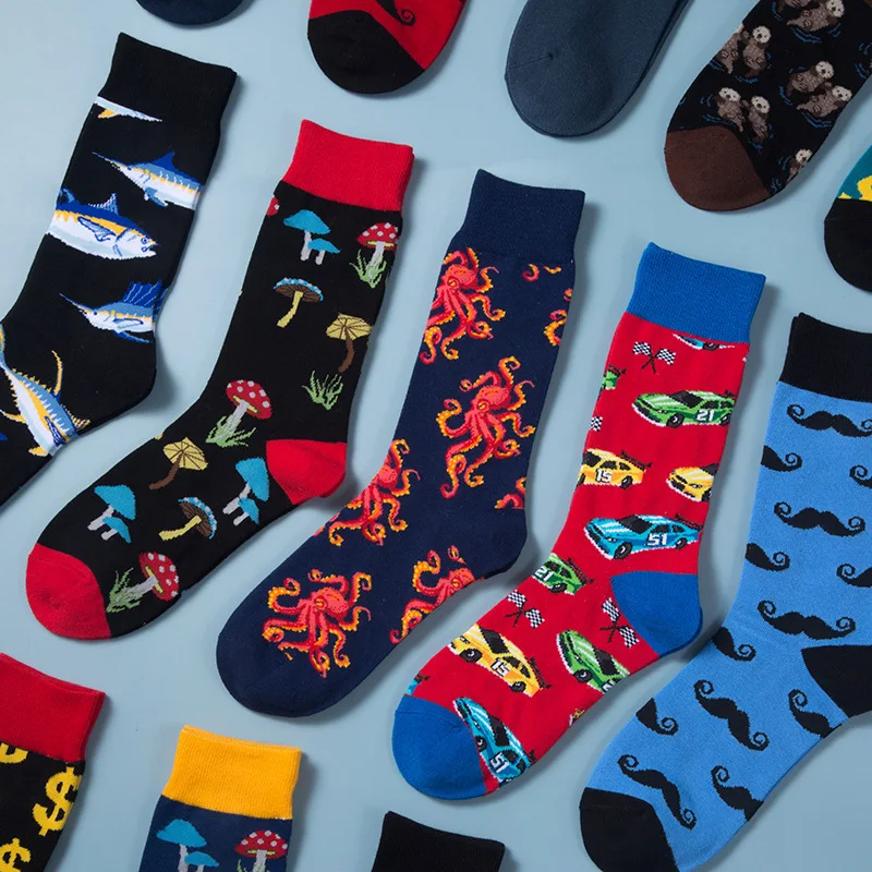 

XIANGHUI Creative Custom Cotton Popular Logo Men Women Socks Personalized creative socks shark beard pattern Casual Happy Socks