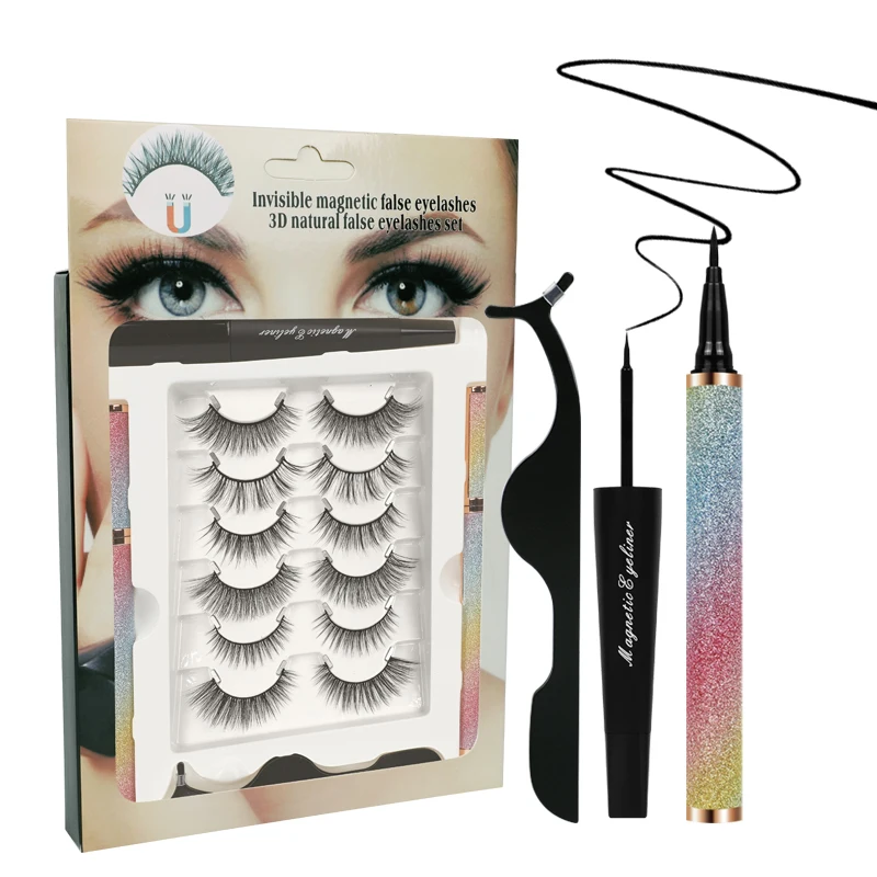 

Magnetic Eyelashes no Magnets Lashes with Eyeliner Kit Soft Black Band Set Silk Customized Logo Supplier, Natural black