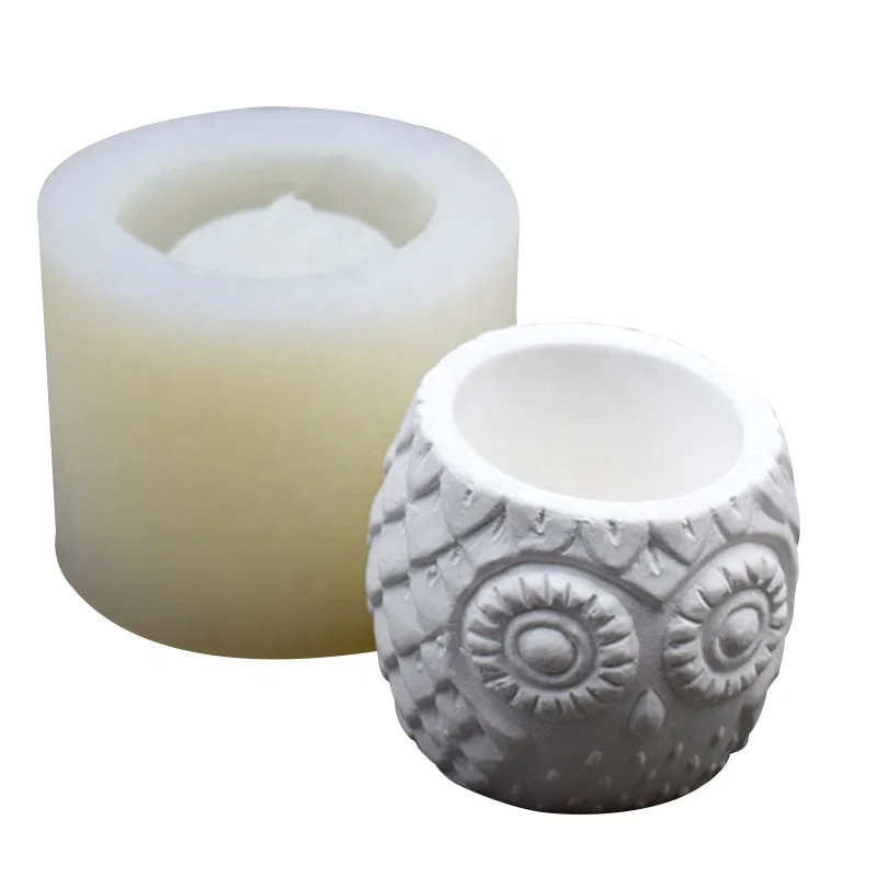 

Custom Owl concrete planter flower pot mold Nordic cement pen holder creative silicone vase molds silicone pot, White and pink