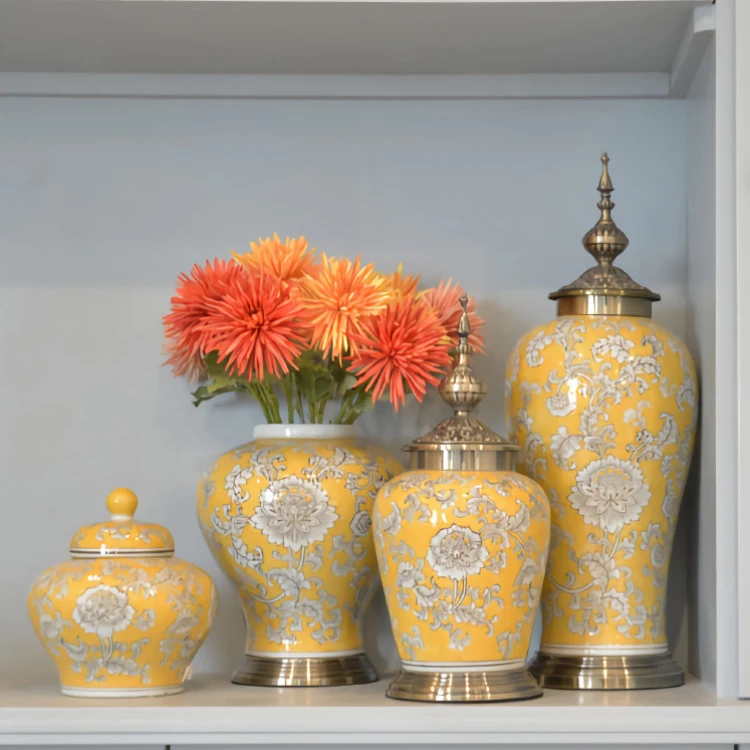 
Yellow porcelain luxury home decoration reproduction antique wholesale ceramic vase 