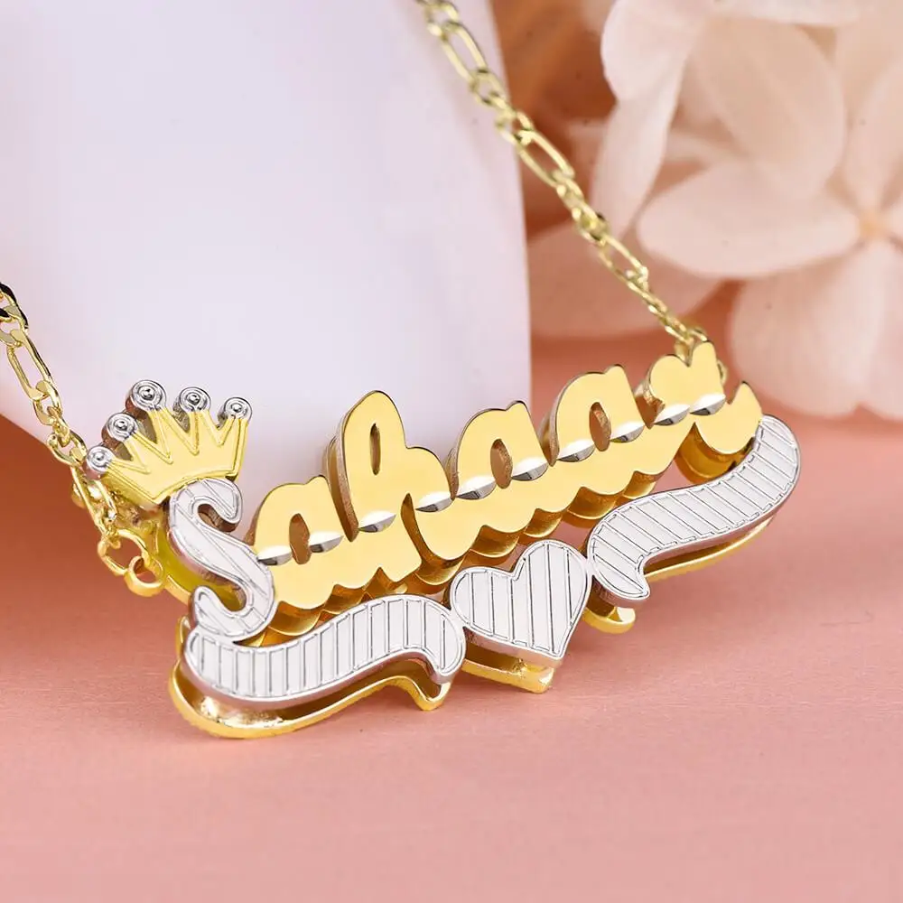 

Double Plated Two Tone Crown Love Heart Name Necklace