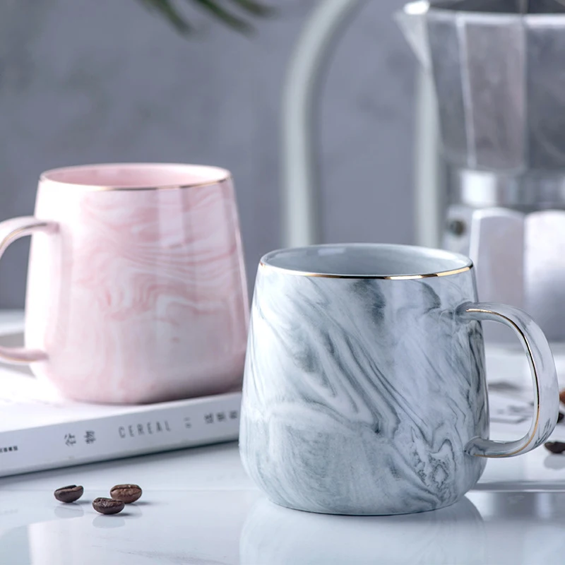 

Ceramic gray marble coffee mug with gold handle, Pink;blue;grey;green;white