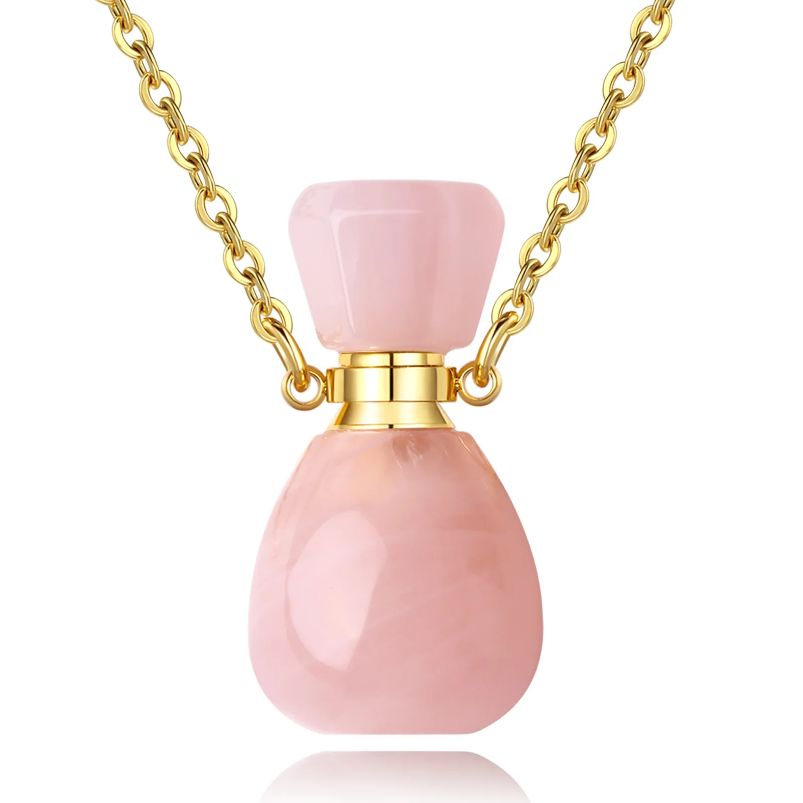 

Pink Perfume Bottle Natural Crystal Healing Diffuser Aromatherapy Body Jewelry Pendant Necklace