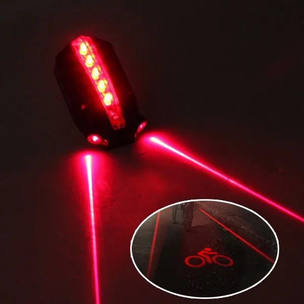 

LED Rear Bike Light Bicycle Taillights 2 Laser Beams +5 Superbright Red LED Indicators with Safety Warning Bicycle Logo, Black