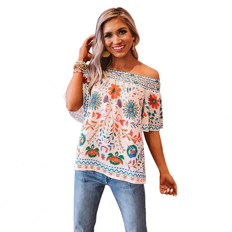 

Fashion Summer White Floral Shift Ladies Tops