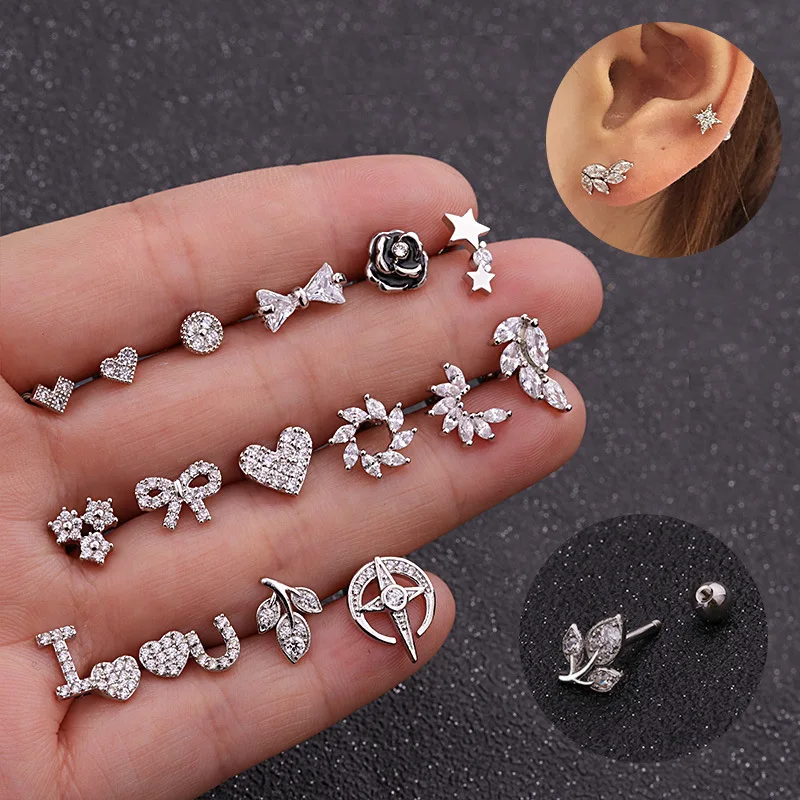 

2021 Sailing Piercing Jewelry Stainless Steel Flower Helix Cartilage Piercing Love Bow Stud Earring