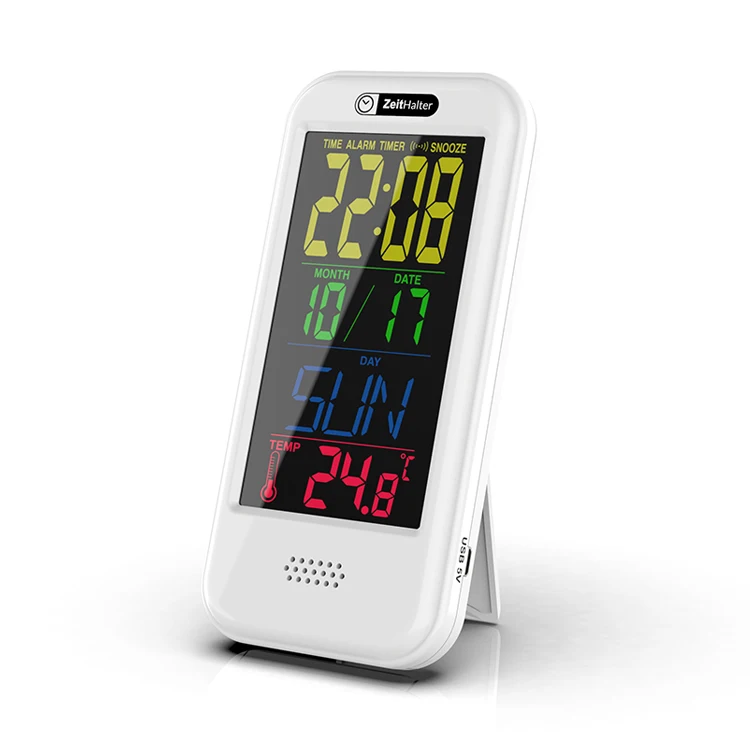 

Hot Sale Led Color Screen Snooze Smart Alarm Clock Digital Calendar Day Clock Weather Forecast, White + black