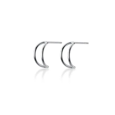 

Small Simple Double C Shape Stud Earring Geometric Design 925 Sterling Silver Studs Jewelry, As picture