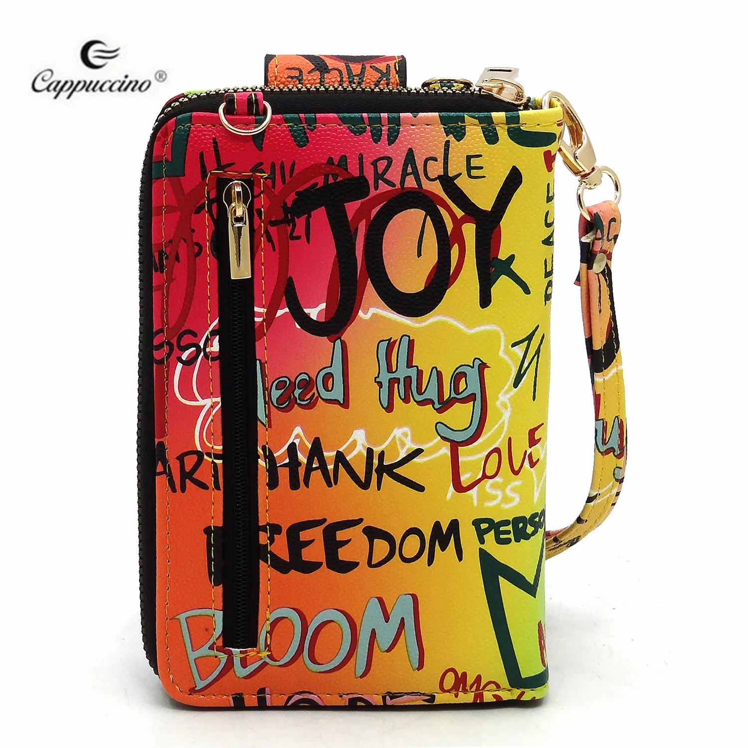 

2021 women Fashion Multi Graffiti Print Cell Phone case Faux vegan Leather Wallet Wristband, More