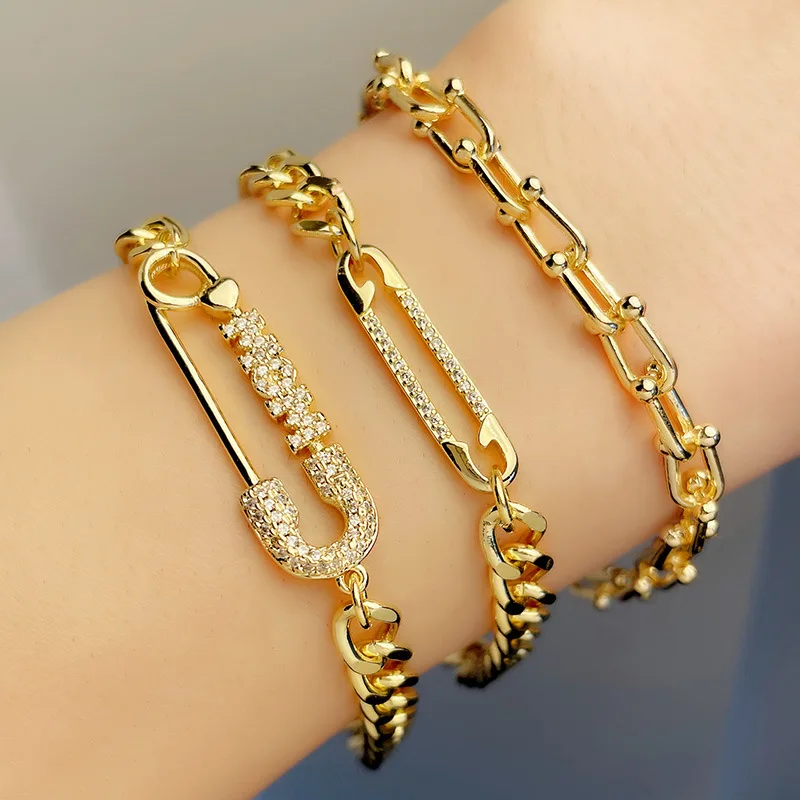 

New style paper clip gold bracelet ladies bracelet heart-shaped chain bracelet