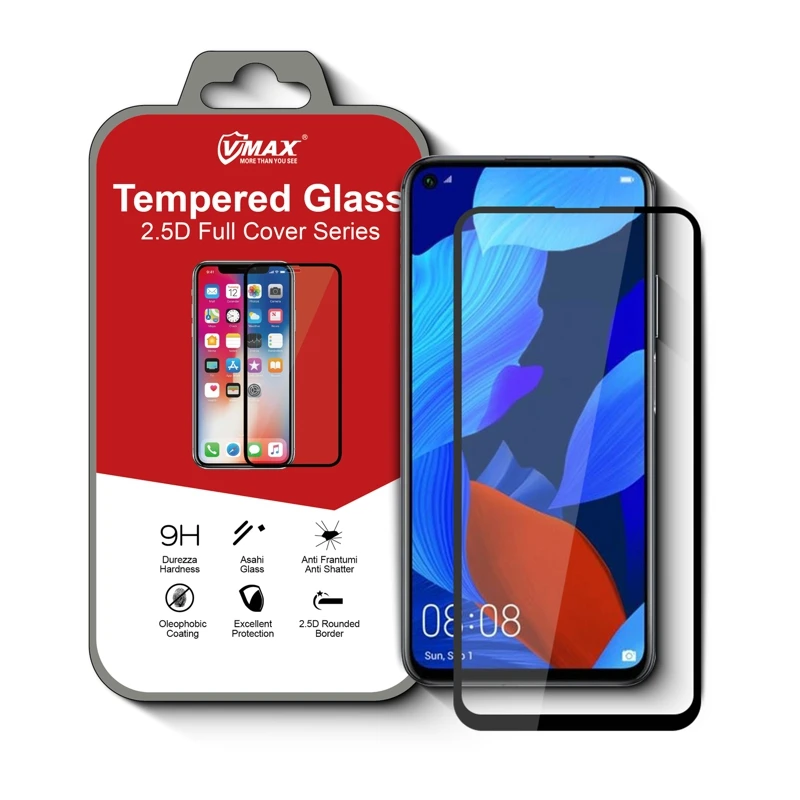 

Hot ! Full Glue Full Cover 3d 4d 5d 6d Tempered Glass Screen Protector for Huawei nova 5T, Black white