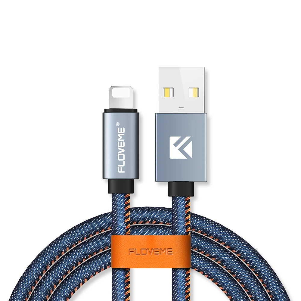 

Free Shipping 1m Mobile Phone Charging Cable for iPhone FLOVEME 5V 2.1A Cell Phone Data Transfer USB Cable, Black/blue