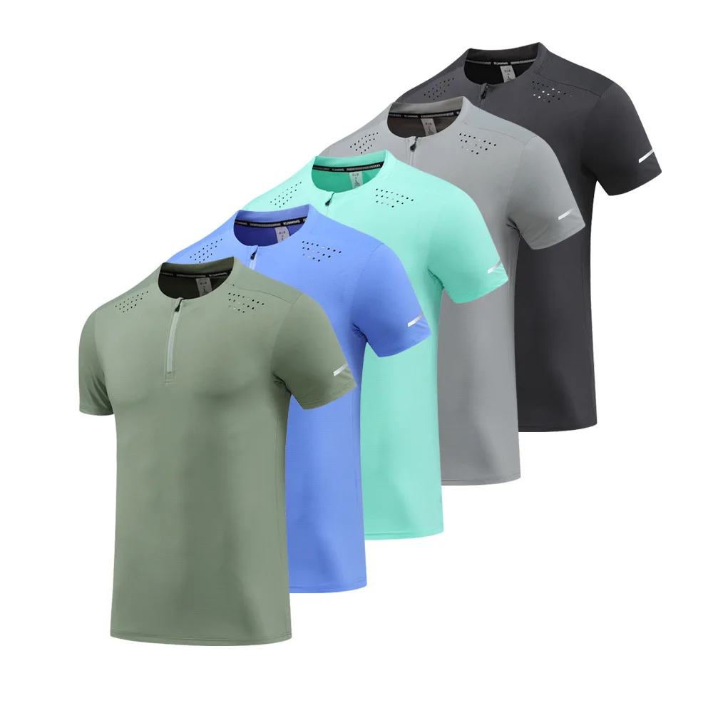 Custom Logo Men's Cooling Quick Dry Active Sports T-shirts Quarter Zip Short Sleeve Workout Gym Shirts Running Pullover Tops