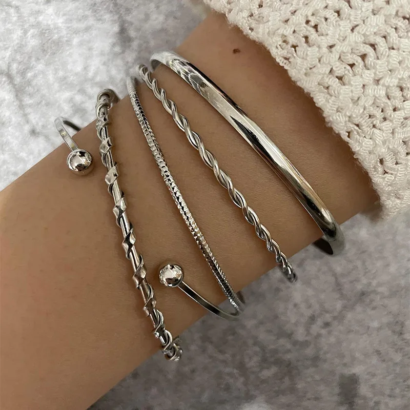 

MIO European And American Style Metal Bracelet 5pcs/Set Wholesale For Women Lady Various Styles Hot Selling Twist