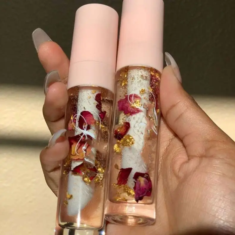 

Oil Private Label Lipgloss Flower Pink Wholesale Vegan Gloss Gold Rose Key Chain Shimmer Cute No Labels 24k Glitter Lip Gloss