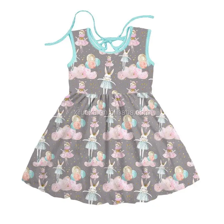

Factory Price Kids Rabbit Print Clothing Milk Silk Easter Girl Clothes Dress, Picture