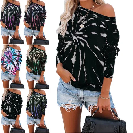 

Factory direct sale 2020 autumn And Winter New Loose Blouse Tie-dye Printing Trendy Ladies T-shirt, Customized color