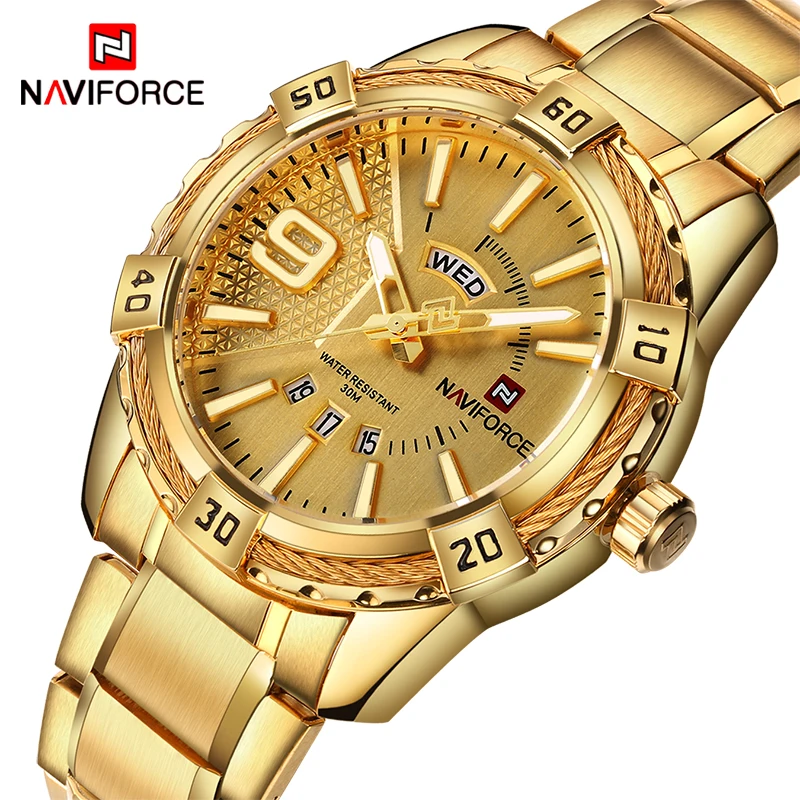 

New Fashion Luxury Brand NAVIFORCE Men Gold Watches Men's Waterproof Stainless Steel Quartz Watch Male Clock Relogio Masculino