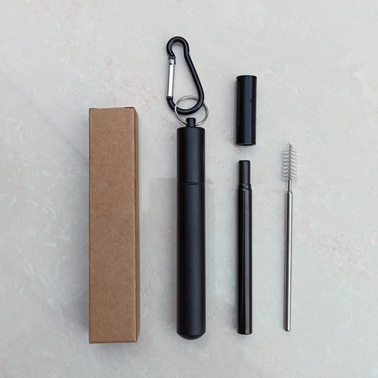 

Reusable collapsible straw stainless steel telescopic straw with metal cases cleaning brush, Silver, gold, black, rainbow, rose gold