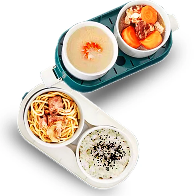 

Electric Warmer Lunch Box Food Heater Portable Lunch Containers Warming Bento For Home Food Grade Material 2 Layers Steamer, Green