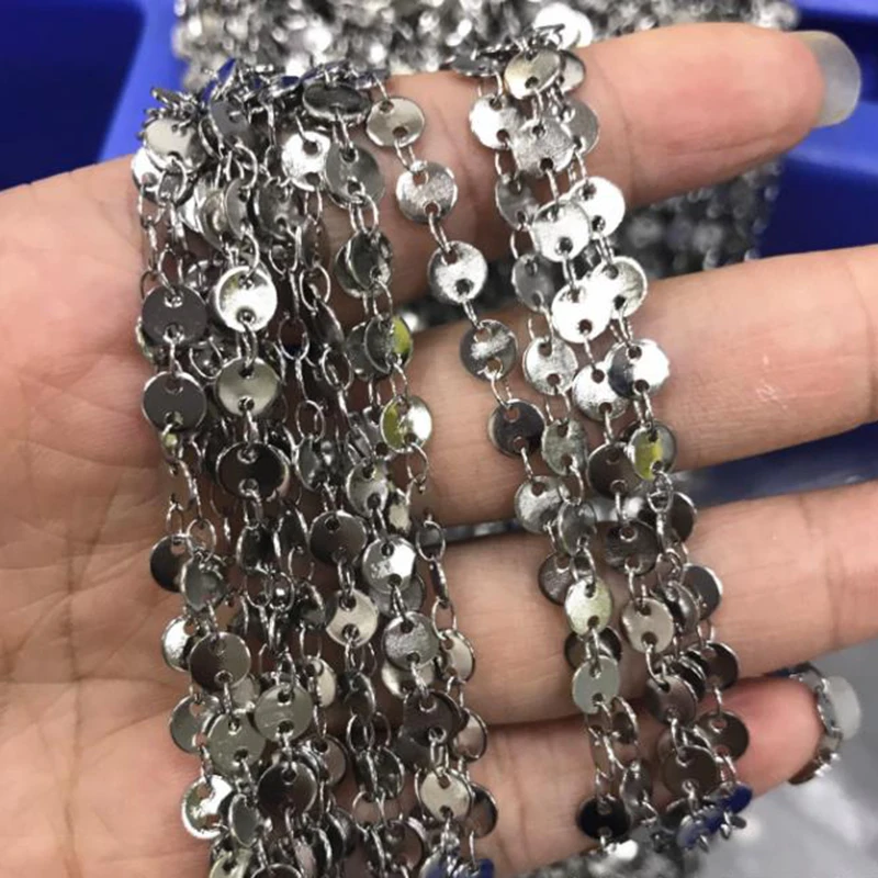 

XuQian Jewelry Making Supplies Round Slice Chains for Women Necklace Making, Steel