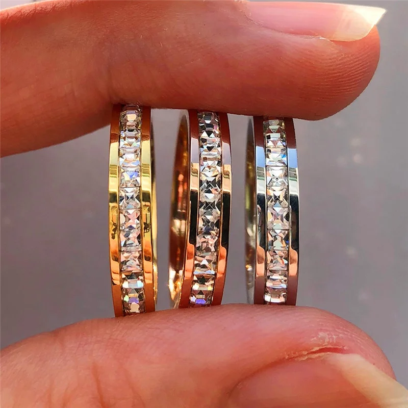 

Boho Female Crystal Zircon Stone Ring Cute Small Silver Color Rose Gold Color Finger Ring Promise Engagement Rings