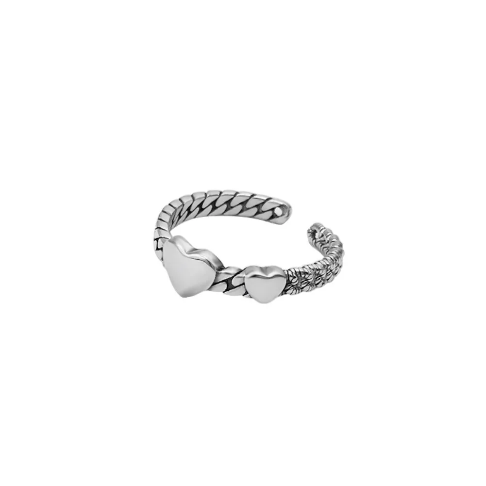 

2021 New Product 925sterling Silver Double Heart Adjustable Ring