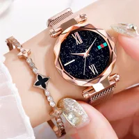 

New Fashion 2019 Ladies Wrist Watches for Women Rose Gold Magnet Starry Sky Diamond Quartz Watch Clock Ladies Watch Reloj Mujer