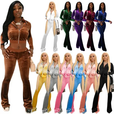 

A123 New Arrival Fall Two Piece Set Women Clothing Velvet Tracksuit Fitness Activewear Workout Jogger Two Piece Set, 12 colors