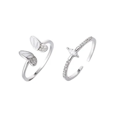 

925 Sterling Silver Rings Delicate Butterfly Rings Irregular Zircon Stone Set Rings For Women Girlfriend Gift, Silver/gold