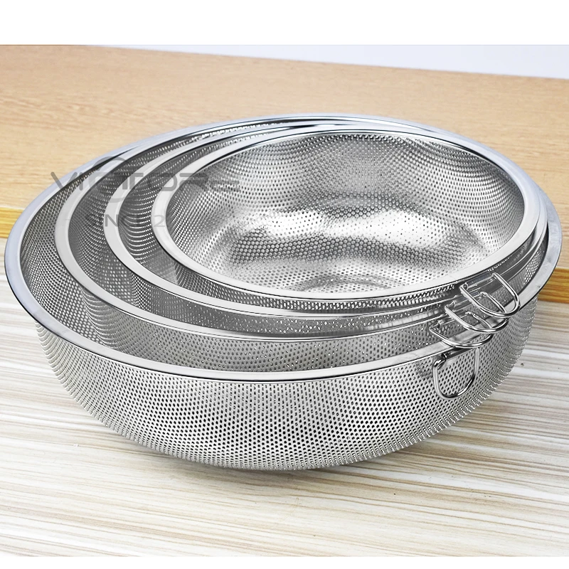 

stainless steel 2mm hole Rice Washing Bowl Food Strainer Fast Water Draining