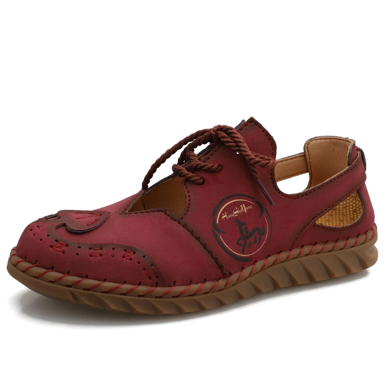 

2021 new design lace-up large size 35-43 ladies non-slip flat shoes cowhide driving shoes walking women sandals