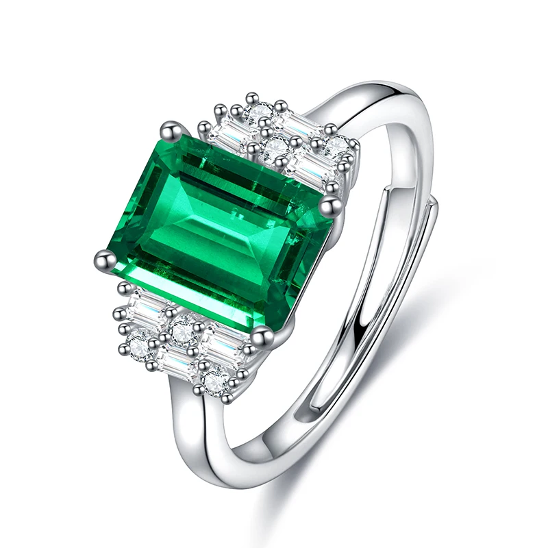 

Anster Emerald Cut The classic shape of majestic gems Lab Grown Emerald 925 Sterling Silver Ring, Green